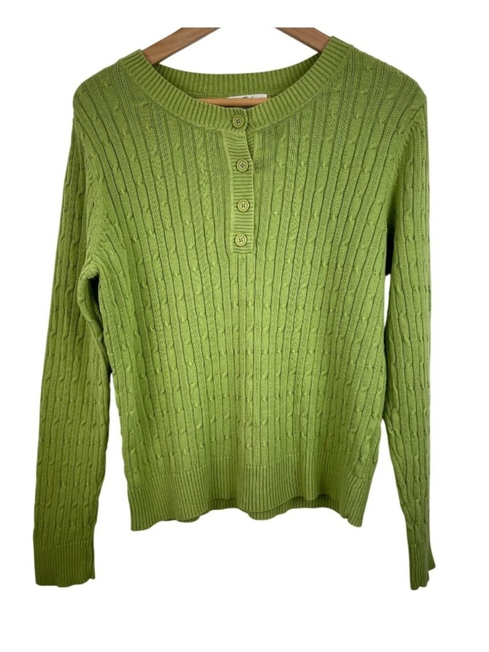Studio Works Green Button Up Long Sleeve Cable Knit Sweater Womens Size Medium